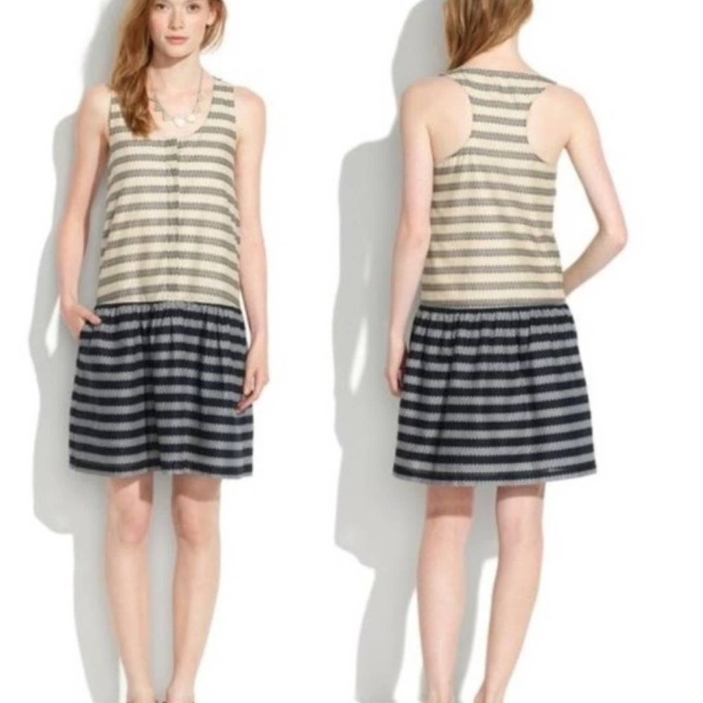 Madewell Vintage style White and Blue two tone sleeveless dress
